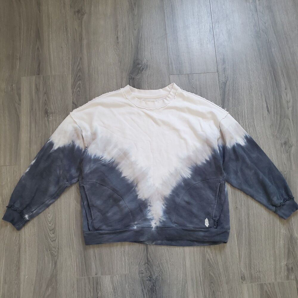 Free People Tie-Dye Pullover Sweatshirt in Cream and Charcoal